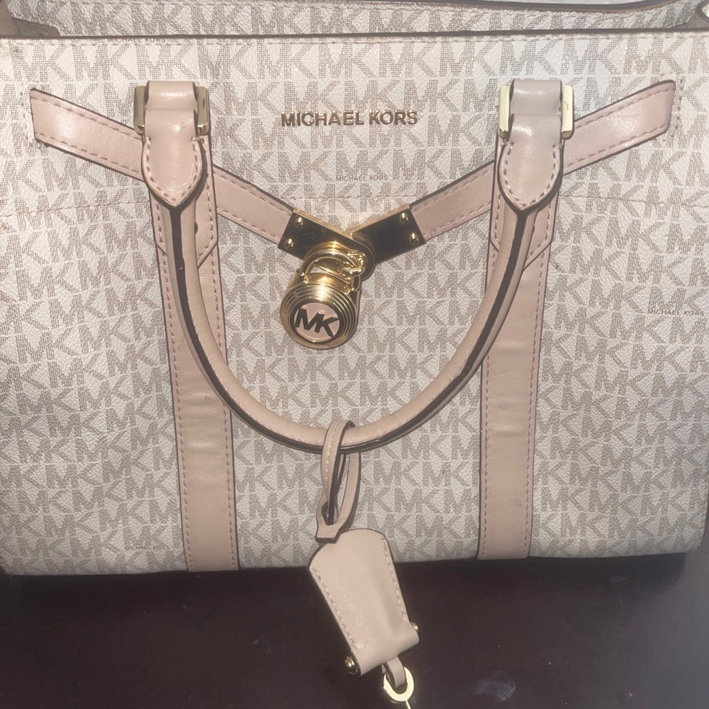 MICHAEL Michael Kors Off-White Coated Canvas Snap Multi Compartment Shoulder Bag